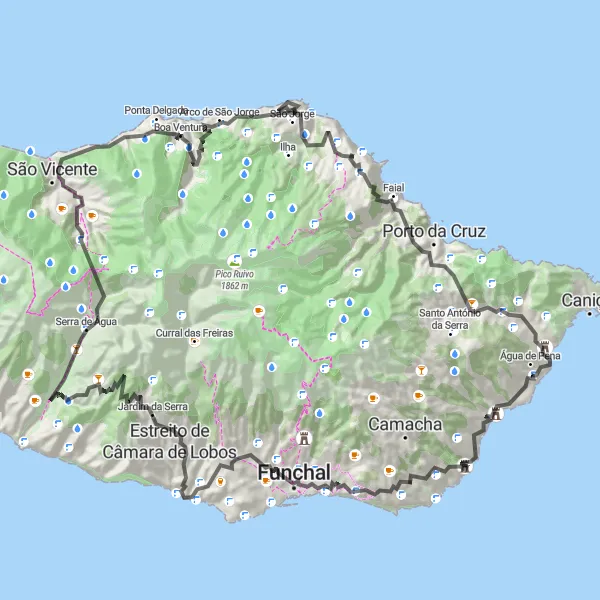 Miniatura do mapa de inspiração para ciclismo "Aventura pela Costa Norte em 116km" em Região Autónoma da Madeira, Portugal. Gerado pelo planejador de rotas de ciclismo Tarmacs.app