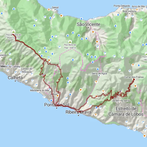 Miniatura do mapa de inspiração para ciclismo "Trilho das Montanhas Gravel" em Região Autónoma da Madeira, Portugal. Gerado pelo planejador de rotas de ciclismo Tarmacs.app
