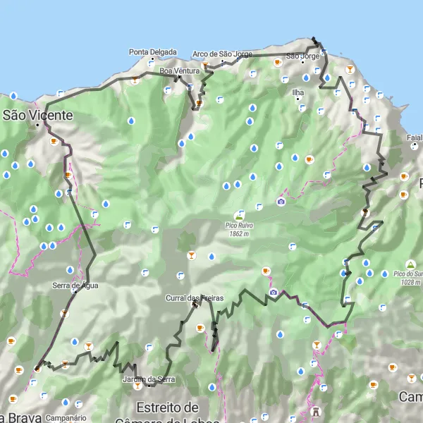 Miniatura do mapa de inspiração para ciclismo "Aventure-se por Serra de Água e Arco de São Jorge" em Região Autónoma da Madeira, Portugal. Gerado pelo planejador de rotas de ciclismo Tarmacs.app