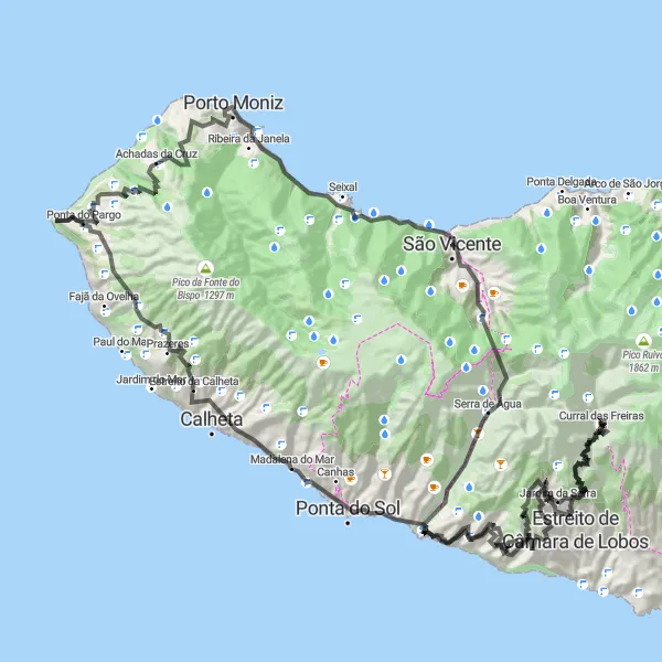 Miniatura do mapa de inspiração para ciclismo "Rota de Aventura em Madeira" em Região Autónoma da Madeira, Portugal. Gerado pelo planejador de rotas de ciclismo Tarmacs.app