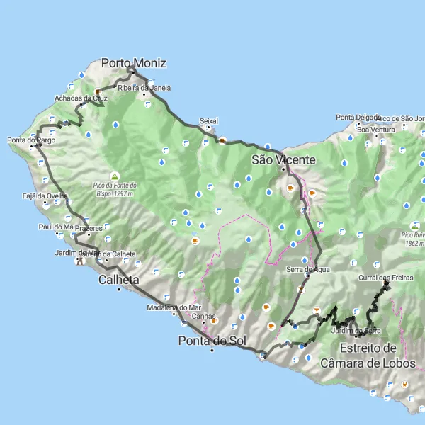 Miniatura do mapa de inspiração para ciclismo "Trilho da Costa Road" em Região Autónoma da Madeira, Portugal. Gerado pelo planejador de rotas de ciclismo Tarmacs.app
