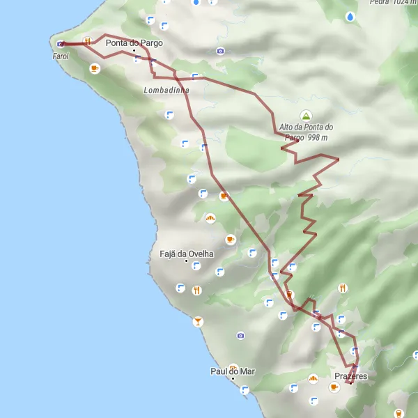 Miniatura do mapa de inspiração para ciclismo "Aventura Costeira até Ponta do Pargo" em Região Autónoma da Madeira, Portugal. Gerado pelo planejador de rotas de ciclismo Tarmacs.app