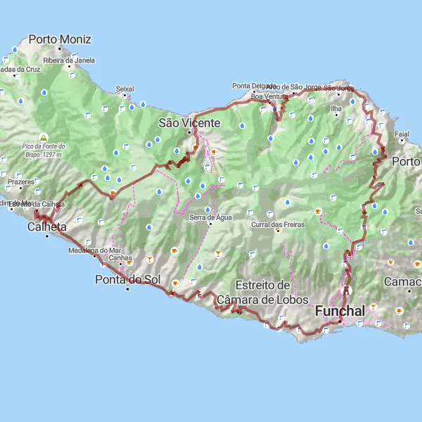 Miniatura do mapa de inspiração para ciclismo "Aventura nas Estradas de Gravel da Madeira" em Região Autónoma da Madeira, Portugal. Gerado pelo planejador de rotas de ciclismo Tarmacs.app