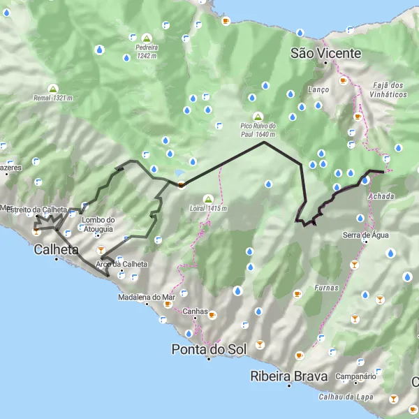 Miniatura do mapa de inspiração para ciclismo "Exploring Waterfalls and Mountain Peaks in Madeira" em Região Autónoma da Madeira, Portugal. Gerado pelo planejador de rotas de ciclismo Tarmacs.app