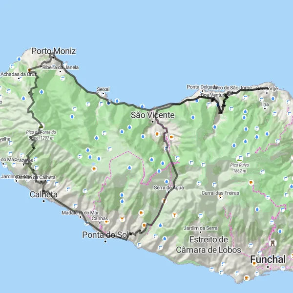 Miniatura do mapa de inspiração para ciclismo "Coastal Beauty and Mountain Vistas in Madeira" em Região Autónoma da Madeira, Portugal. Gerado pelo planejador de rotas de ciclismo Tarmacs.app