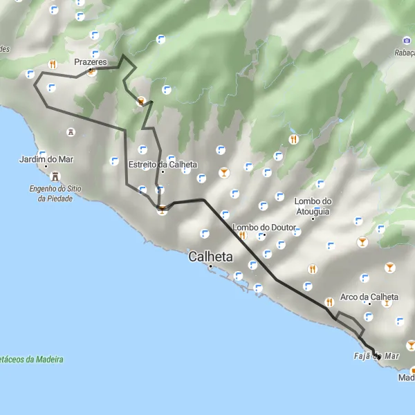 Miniatura do mapa de inspiração para ciclismo "Desafio das Montanhas de Calheta" em Região Autónoma da Madeira, Portugal. Gerado pelo planejador de rotas de ciclismo Tarmacs.app