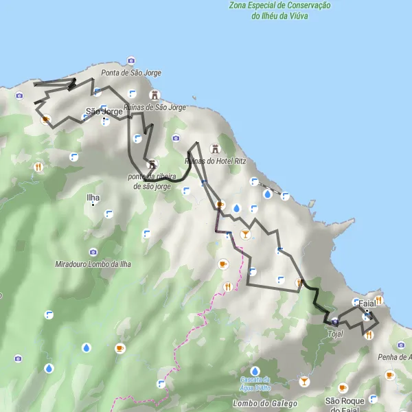 Miniatura do mapa de inspiração para ciclismo "Circuito de Fajã Alta" em Região Autónoma da Madeira, Portugal. Gerado pelo planejador de rotas de ciclismo Tarmacs.app