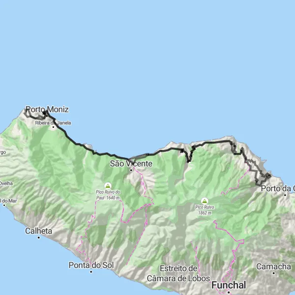 Miniatura do mapa de inspiração para ciclismo "Rota de Estrada Madeira Häuser" em Região Autónoma da Madeira, Portugal. Gerado pelo planejador de rotas de ciclismo Tarmacs.app