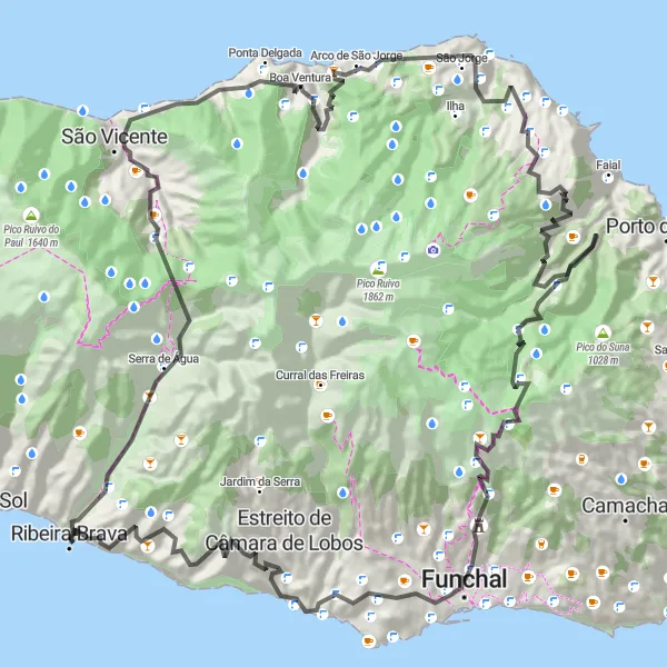 Miniatura do mapa de inspiração para ciclismo "Rota Aventura de Ribeira Brava" em Região Autónoma da Madeira, Portugal. Gerado pelo planejador de rotas de ciclismo Tarmacs.app
