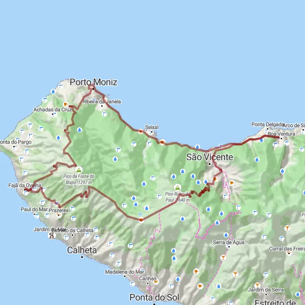 Miniatura do mapa de inspiração para ciclismo "Rota Extrema de Porto Moniz a São Lourenço" em Região Autónoma da Madeira, Portugal. Gerado pelo planejador de rotas de ciclismo Tarmacs.app