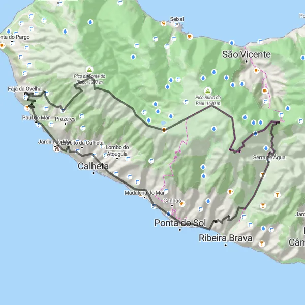 Miniatura do mapa de inspiração para ciclismo "Da Costa Este às Encostas Oeste" em Região Autónoma da Madeira, Portugal. Gerado pelo planejador de rotas de ciclismo Tarmacs.app