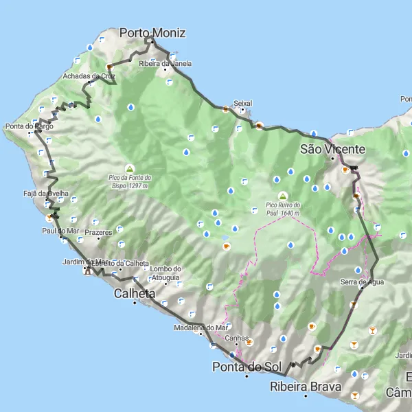 Miniatura do mapa de inspiração para ciclismo "Desafio nas Montanhas e Costa Oeste" em Região Autónoma da Madeira, Portugal. Gerado pelo planejador de rotas de ciclismo Tarmacs.app