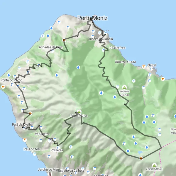 Miniatura do mapa de inspiração para ciclismo "Rota da Ponta do Pargo e Paul da Serra" em Região Autónoma da Madeira, Portugal. Gerado pelo planejador de rotas de ciclismo Tarmacs.app