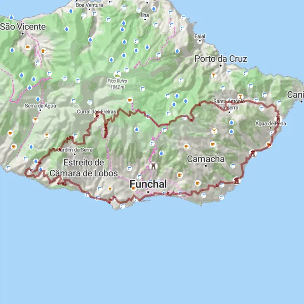 Miniatura do mapa de inspiração para ciclismo "Aventura nas Montanhas da Ilha da Madeira" em Região Autónoma da Madeira, Portugal. Gerado pelo planejador de rotas de ciclismo Tarmacs.app