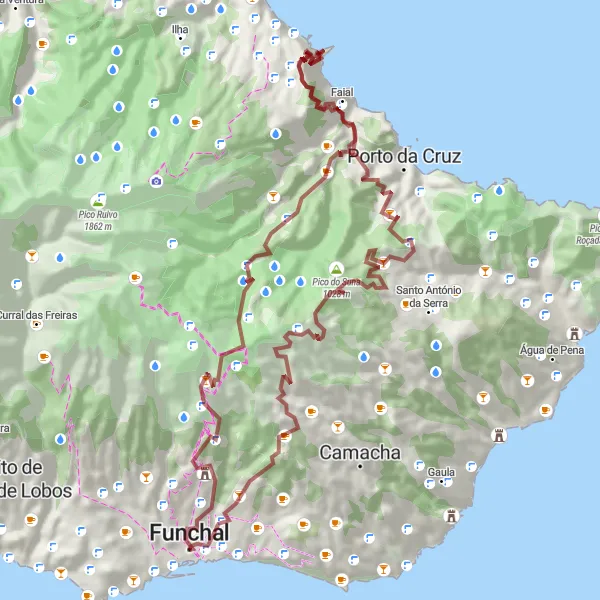 Miniatura do mapa de inspiração para ciclismo "Exploração da Natureza Selvagem" em Região Autónoma da Madeira, Portugal. Gerado pelo planejador de rotas de ciclismo Tarmacs.app