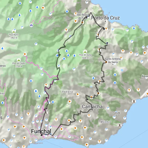Miniatura do mapa de inspiração para ciclismo "Travessia pela Montanha de Madeira" em Região Autónoma da Madeira, Portugal. Gerado pelo planejador de rotas de ciclismo Tarmacs.app