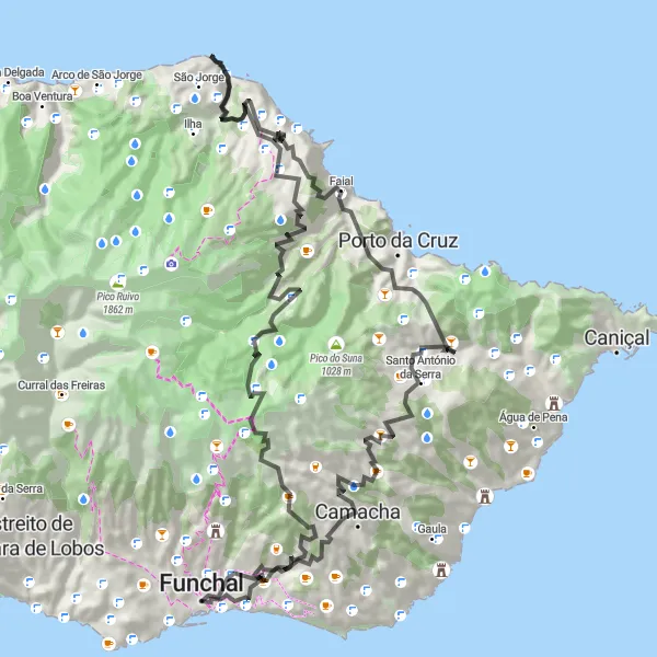 Miniatura do mapa de inspiração para ciclismo "Caminho Rural por Santana e Faial" em Região Autónoma da Madeira, Portugal. Gerado pelo planejador de rotas de ciclismo Tarmacs.app