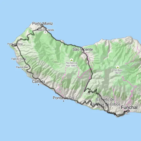 Miniatura do mapa de inspiração para ciclismo "Rota Desafiadora pela Costa Sul" em Região Autónoma da Madeira, Portugal. Gerado pelo planejador de rotas de ciclismo Tarmacs.app