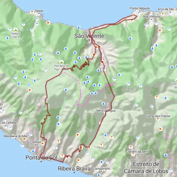 Miniatura do mapa de inspiração para ciclismo "Trilho da Costa de São Vicente" em Região Autónoma da Madeira, Portugal. Gerado pelo planejador de rotas de ciclismo Tarmacs.app