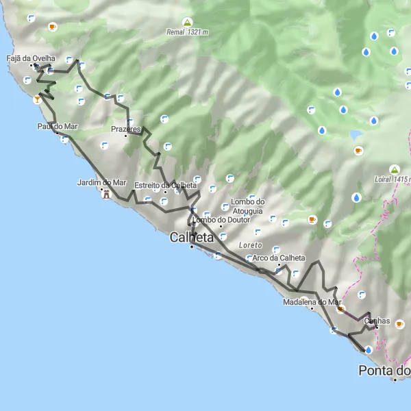 Miniatura do mapa de inspiração para ciclismo "Aventura em Ciclismo de Estrada até Canhas" em Região Autónoma da Madeira, Portugal. Gerado pelo planejador de rotas de ciclismo Tarmacs.app