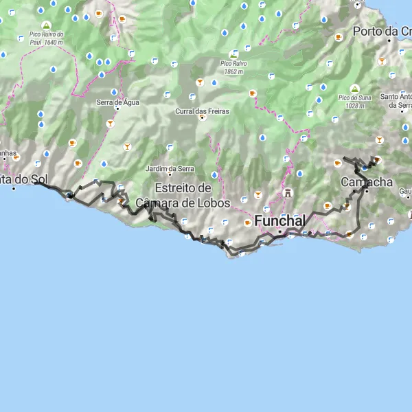 Miniatura do mapa de inspiração para ciclismo "Circuito da Quinta Grande" em Região Autónoma da Madeira, Portugal. Gerado pelo planejador de rotas de ciclismo Tarmacs.app