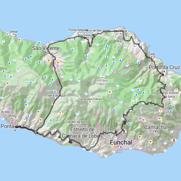 Miniatura do mapa de inspiração para ciclismo "Rota da Serra de Água" em Região Autónoma da Madeira, Portugal. Gerado pelo planejador de rotas de ciclismo Tarmacs.app