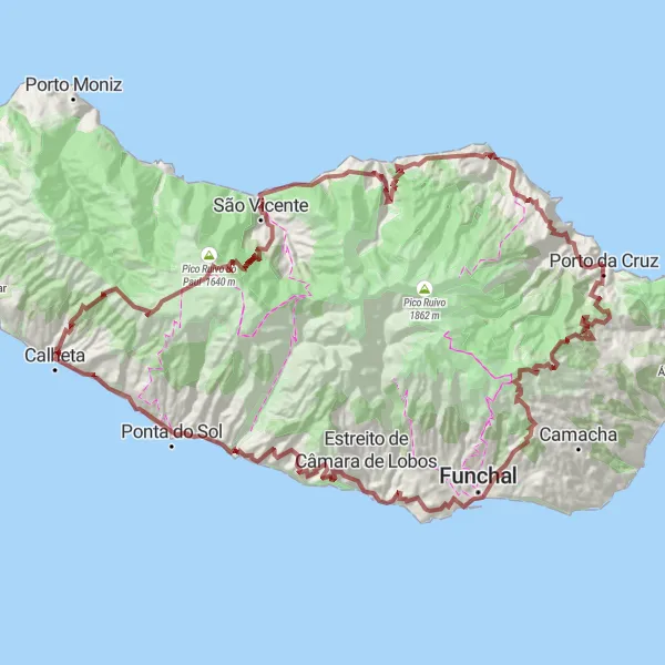 Miniatura do mapa de inspiração para ciclismo "Trilho de Gravel de Porto da Cruz" em Região Autónoma da Madeira, Portugal. Gerado pelo planejador de rotas de ciclismo Tarmacs.app