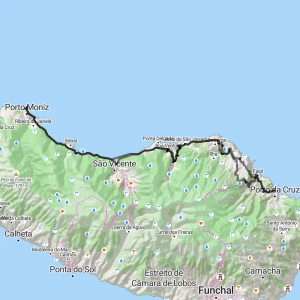 Miniatura do mapa de inspiração para ciclismo "Rota de Ciclismo de Estrada em Porto da Cruz" em Região Autónoma da Madeira, Portugal. Gerado pelo planejador de rotas de ciclismo Tarmacs.app