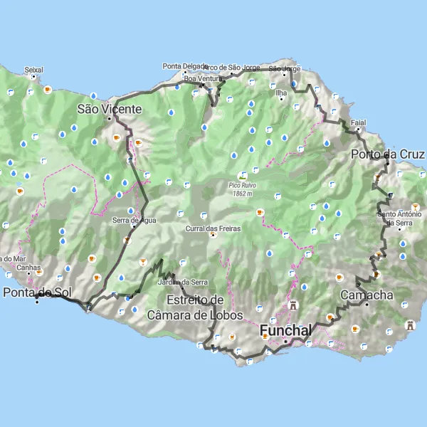 Miniatura do mapa de inspiração para ciclismo "Circuito das Encostas Atlânticas" em Região Autónoma da Madeira, Portugal. Gerado pelo planejador de rotas de ciclismo Tarmacs.app