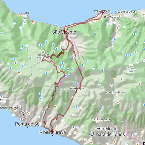 Miniatura do mapa de inspiração para ciclismo "Ribeira Brava - São Vicente Gravel Cycling Expedition" em Região Autónoma da Madeira, Portugal. Gerado pelo planejador de rotas de ciclismo Tarmacs.app
