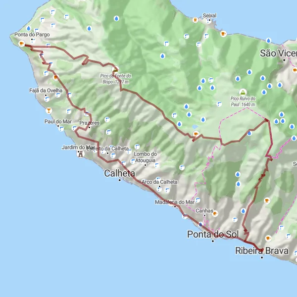 Miniatura do mapa de inspiração para ciclismo "Desafio em Rabaçal" em Região Autónoma da Madeira, Portugal. Gerado pelo planejador de rotas de ciclismo Tarmacs.app
