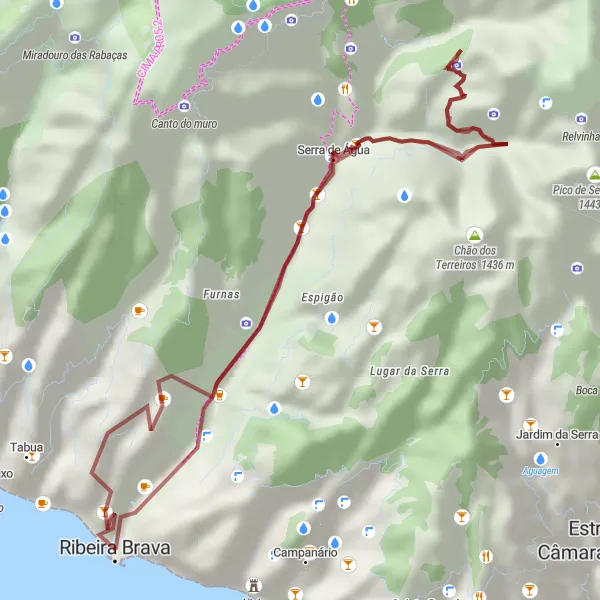 Miniatura do mapa de inspiração para ciclismo "Trilho pela Serra de Água" em Região Autónoma da Madeira, Portugal. Gerado pelo planejador de rotas de ciclismo Tarmacs.app