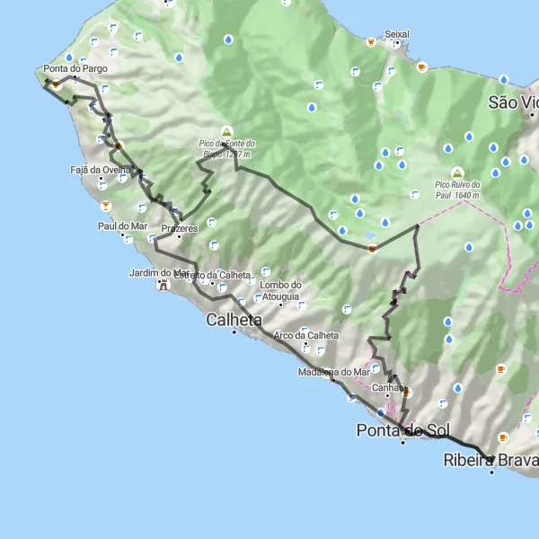 Miniatura do mapa de inspiração para ciclismo "Ribeira Brava - Ponta do Pargo Road Cycling Tour" em Região Autónoma da Madeira, Portugal. Gerado pelo planejador de rotas de ciclismo Tarmacs.app