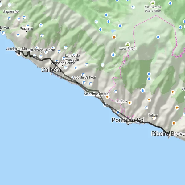 Miniatura do mapa de inspiração para ciclismo "Journey Through Calheta Countryside on Two Wheels" em Região Autónoma da Madeira, Portugal. Gerado pelo planejador de rotas de ciclismo Tarmacs.app