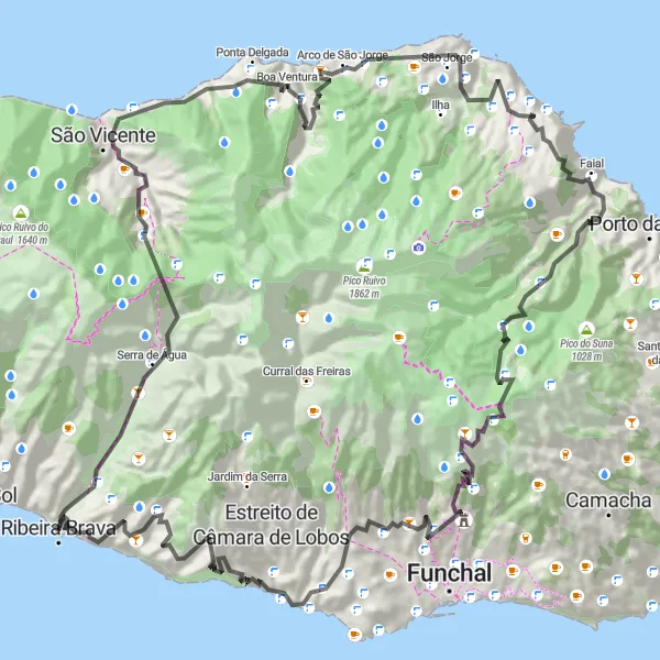 Miniatura do mapa de inspiração para ciclismo "Aventura até Cabo Girão" em Região Autónoma da Madeira, Portugal. Gerado pelo planejador de rotas de ciclismo Tarmacs.app