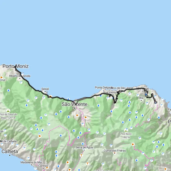Miniatura do mapa de inspiração para ciclismo "Circuito do Norte da Ilha" em Região Autónoma da Madeira, Portugal. Gerado pelo planejador de rotas de ciclismo Tarmacs.app