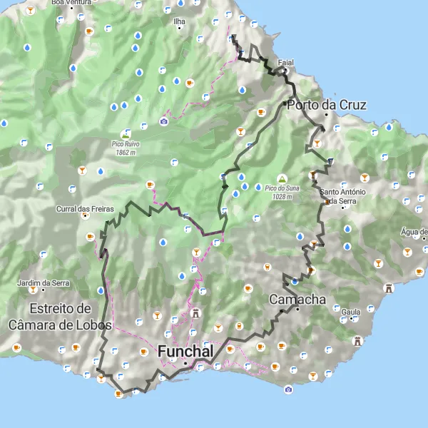 Miniatura do mapa de inspiração para ciclismo "Rota Rodoviária dos Miradouros" em Região Autónoma da Madeira, Portugal. Gerado pelo planejador de rotas de ciclismo Tarmacs.app