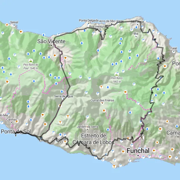 Miniatura do mapa de inspiração para ciclismo "Volta à Ilha da Madeira" em Região Autónoma da Madeira, Portugal. Gerado pelo planejador de rotas de ciclismo Tarmacs.app