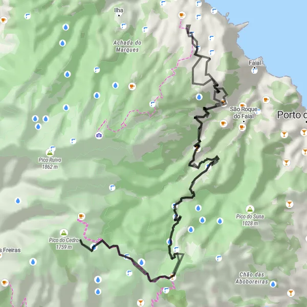 Miniatura do mapa de inspiração para ciclismo "Percurso Costeiro de Santana" em Região Autónoma da Madeira, Portugal. Gerado pelo planejador de rotas de ciclismo Tarmacs.app