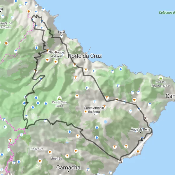Miniatura do mapa de inspiração para ciclismo "Descida pelas Encostas - Santana a Faial" em Região Autónoma da Madeira, Portugal. Gerado pelo planejador de rotas de ciclismo Tarmacs.app