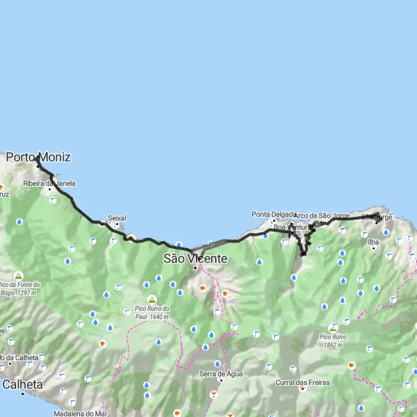 Miniatura do mapa de inspiração para ciclismo "Volta Panorâmica por São Jorge" em Região Autónoma da Madeira, Portugal. Gerado pelo planejador de rotas de ciclismo Tarmacs.app