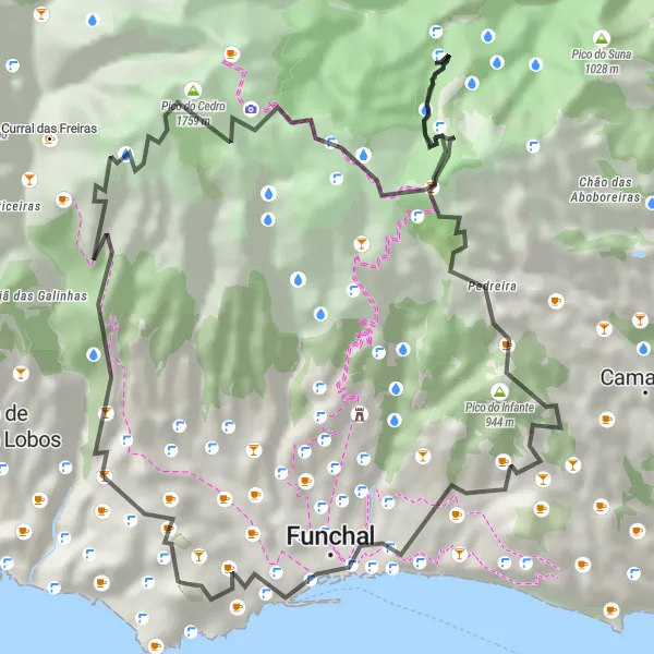 Miniatura do mapa de inspiração para ciclismo "Rota Cênica pela Costa" em Região Autónoma da Madeira, Portugal. Gerado pelo planejador de rotas de ciclismo Tarmacs.app