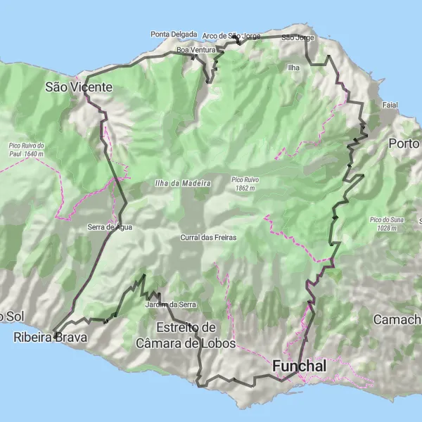 Miniatura do mapa de inspiração para ciclismo "Caminho da Costa" em Região Autónoma da Madeira, Portugal. Gerado pelo planejador de rotas de ciclismo Tarmacs.app