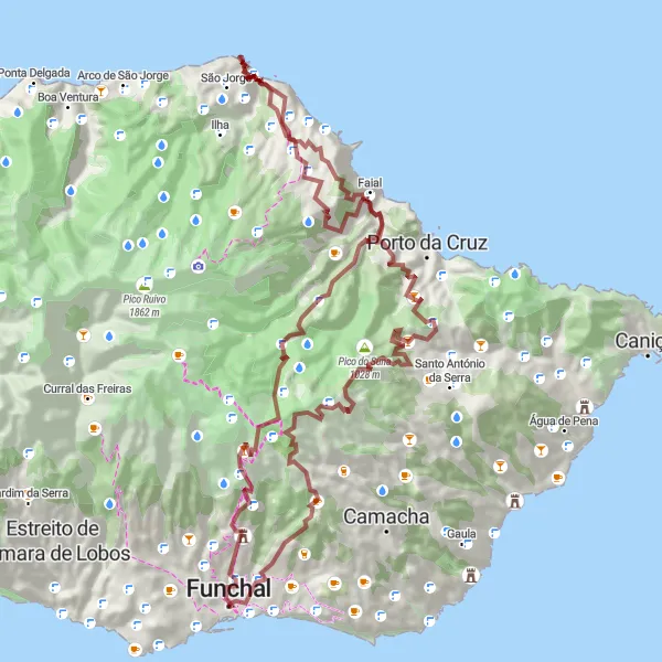 Miniatura do mapa de inspiração para ciclismo "Desafio Gravel de São Roque" em Região Autónoma da Madeira, Portugal. Gerado pelo planejador de rotas de ciclismo Tarmacs.app