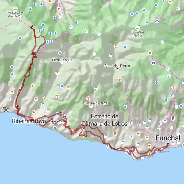 Miniatura do mapa de inspiração para ciclismo "Aventura Off-Road perto de São Roque" em Região Autónoma da Madeira, Portugal. Gerado pelo planejador de rotas de ciclismo Tarmacs.app