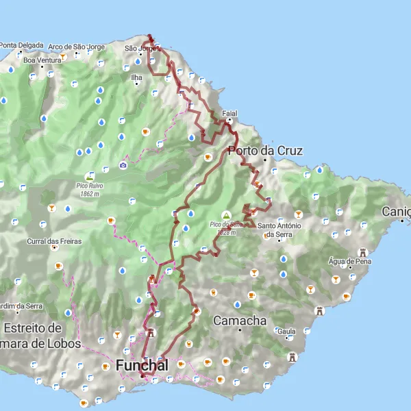 Miniatura do mapa de inspiração para ciclismo "Aventura Gravel em São Roque" em Região Autónoma da Madeira, Portugal. Gerado pelo planejador de rotas de ciclismo Tarmacs.app