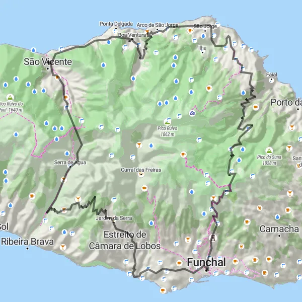 Miniatura do mapa de inspiração para ciclismo "Rota Cênica de São Roque" em Região Autónoma da Madeira, Portugal. Gerado pelo planejador de rotas de ciclismo Tarmacs.app