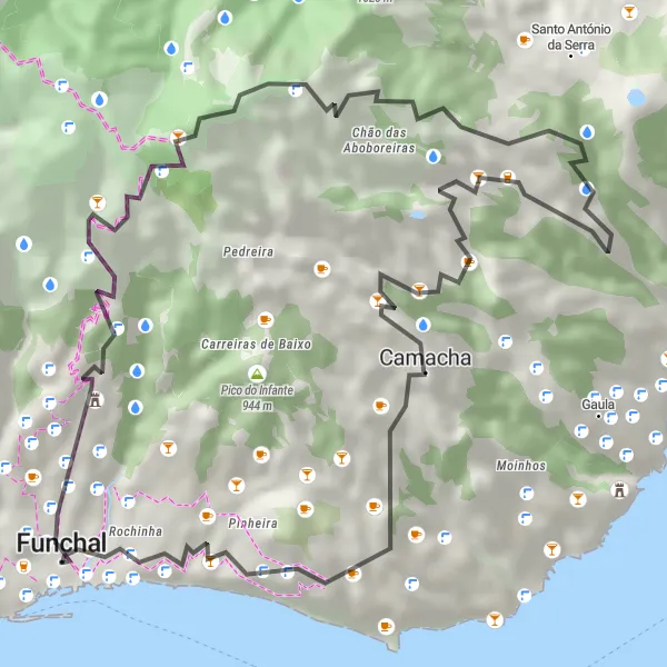 Miniatura do mapa de inspiração para ciclismo "Desafio de Subidas de São Roque" em Região Autónoma da Madeira, Portugal. Gerado pelo planejador de rotas de ciclismo Tarmacs.app