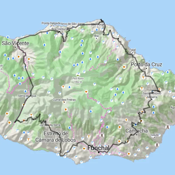 Miniatura do mapa de inspiração para ciclismo "Desafio Montanhoso de São Roque" em Região Autónoma da Madeira, Portugal. Gerado pelo planejador de rotas de ciclismo Tarmacs.app