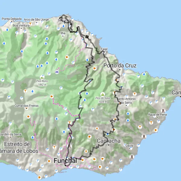 Miniatura do mapa de inspiração para ciclismo "Experiência Cultural de São Roque" em Região Autónoma da Madeira, Portugal. Gerado pelo planejador de rotas de ciclismo Tarmacs.app